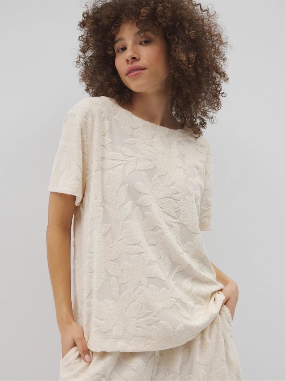 Soma Cream Textured Short-Sleeve Lounge Top